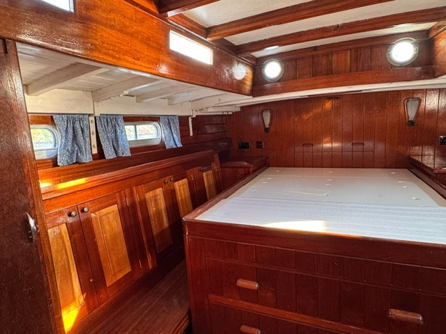Aft cabin with double berth and mahogany panelling